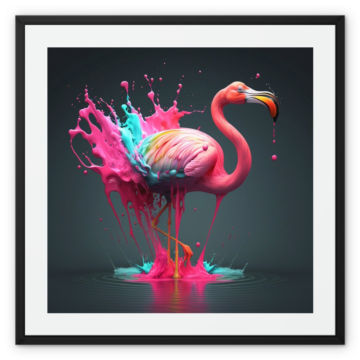 A splash of Flamingo Framed Canvas Print